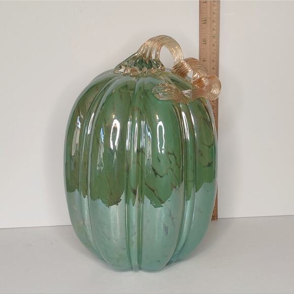 Christian Siriano Shabby Chic Blue Green Blown Glass Fall Pumpkin Beachy Decor - Picture 7 of 12